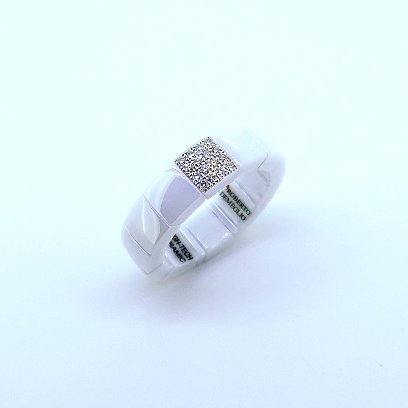 Ring SCACCO ceramica bianca e diamanti